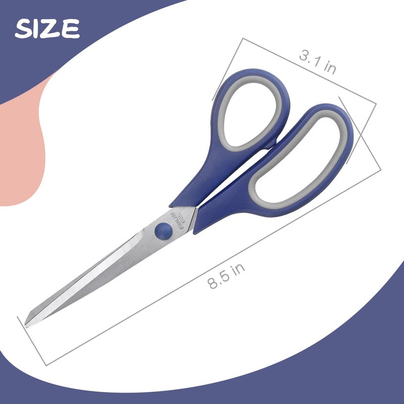 LONGKEY Scissors 8.5 Inch scissors all purpose Bulk Set of 3, Scissors for Office Home School Craft Supplies, Soft Comfort-Grip Right/Left Hand, Navy Blue, Pink, Brown - Image 2
